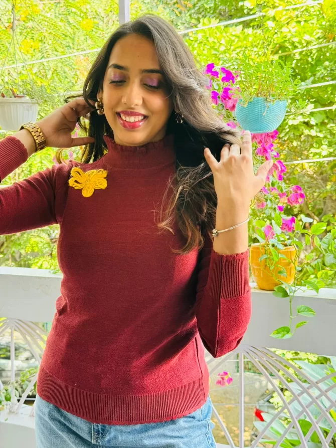 Flower Power Sweater (Free Size) - Wine