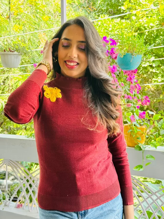 Flower Power Sweater (Free Size) - Wine