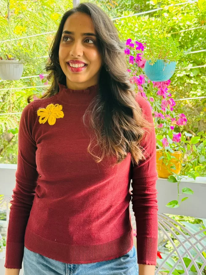 Flower Power Sweater (Free Size) - Wine