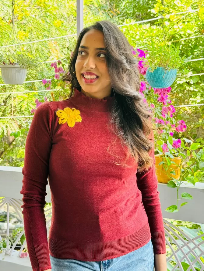 Flower Power Sweater (Free Size) - Wine