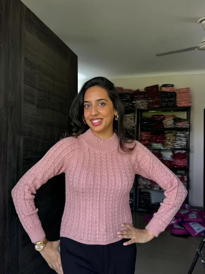 Dusky Pink Cable Knit Sweater (Free Size)