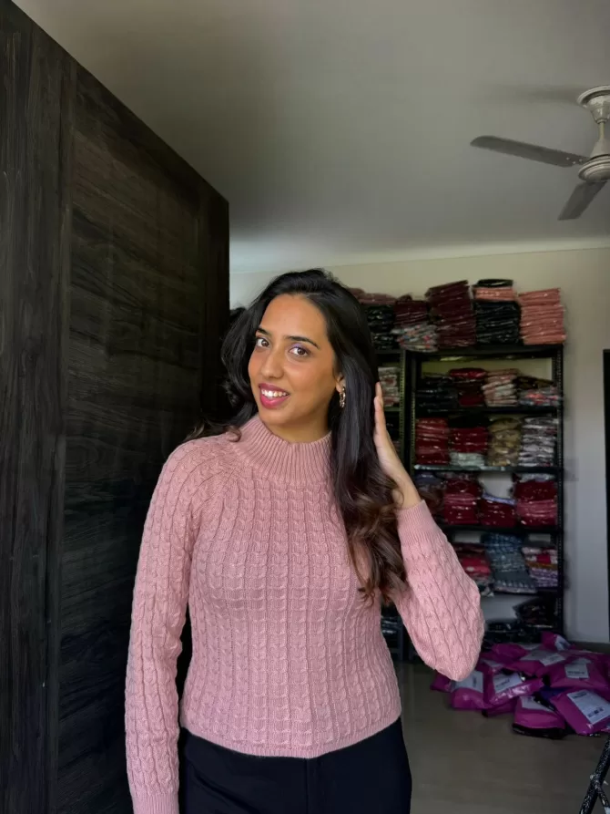 Dusky Pink Cable Knit Sweater (Free Size)