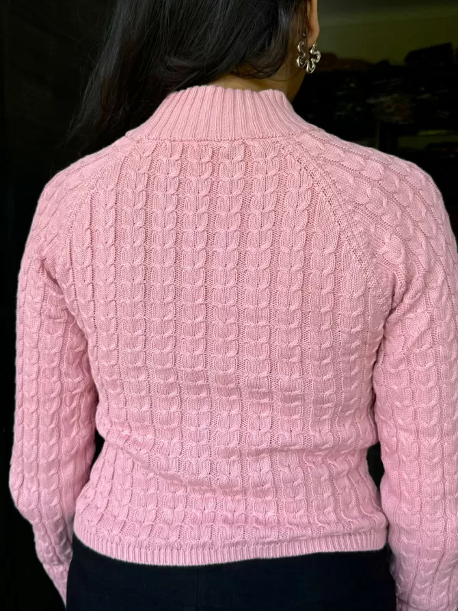 Bright Pink Cable Knit Sweater (Free Size)