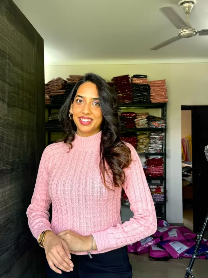 Bright Pink Cable Knit Sweater (Free Size)