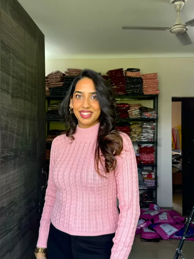 Bright Pink Cable Knit Sweater (Free Size)