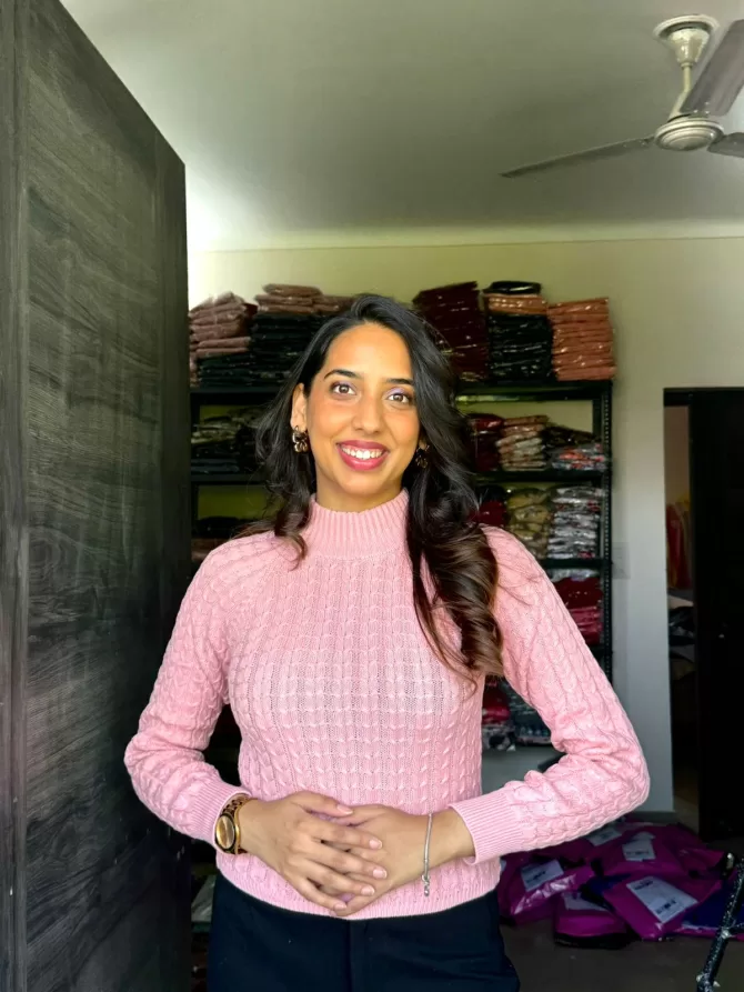 Bright Pink Cable Knit Sweater (Free Size)
