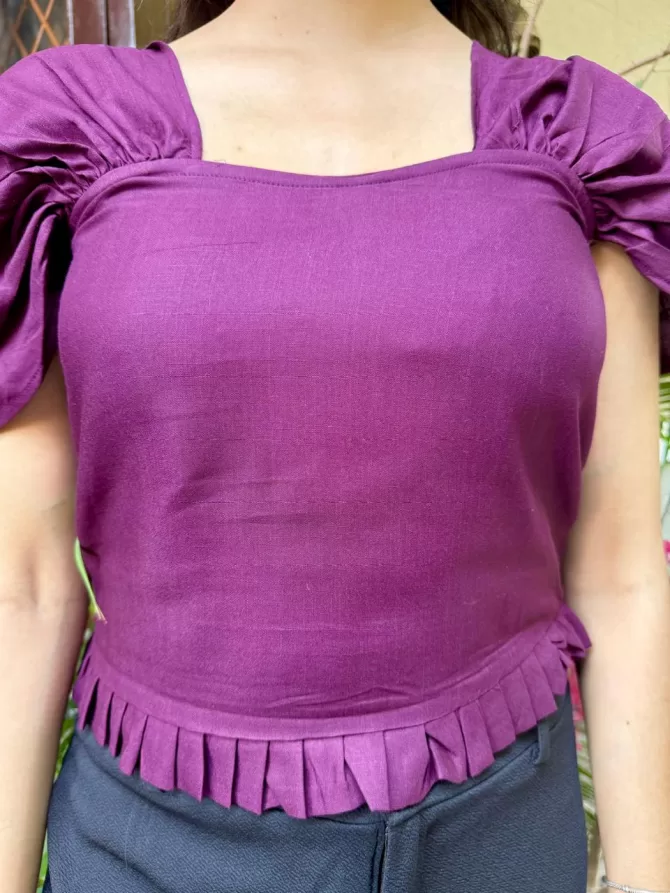 Draped Sleeves Top - Wine