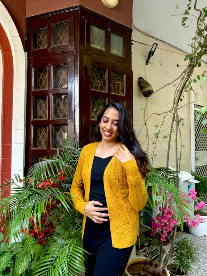 Mustard Knit Cardigan (Free Size)