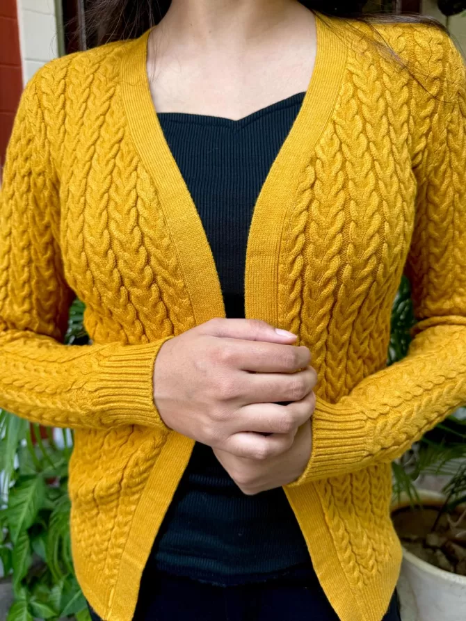Mustard Knit Cardigan (Free Size)