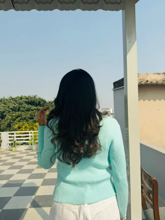 Ribbed Mint Sweater (Free Size)