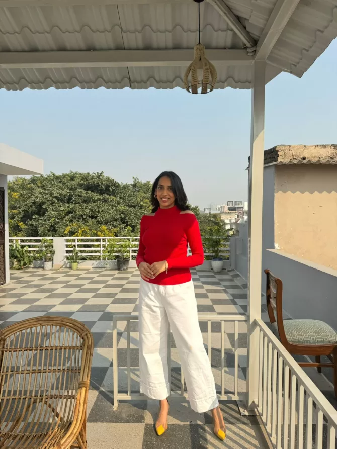 Red Cut Work Ribbed Turtleneck (Free Size)