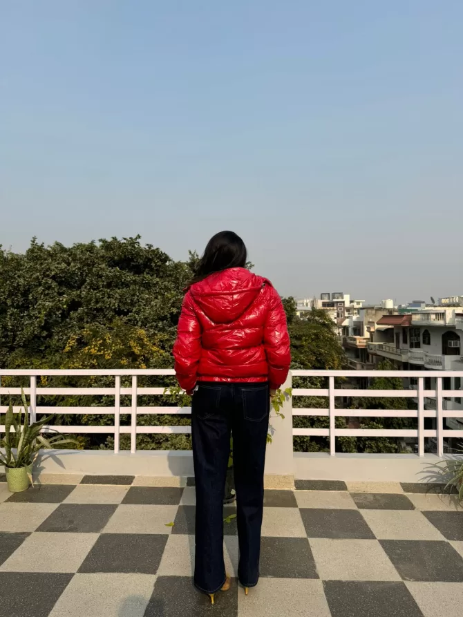 Red Puffer Jacket with Hood
