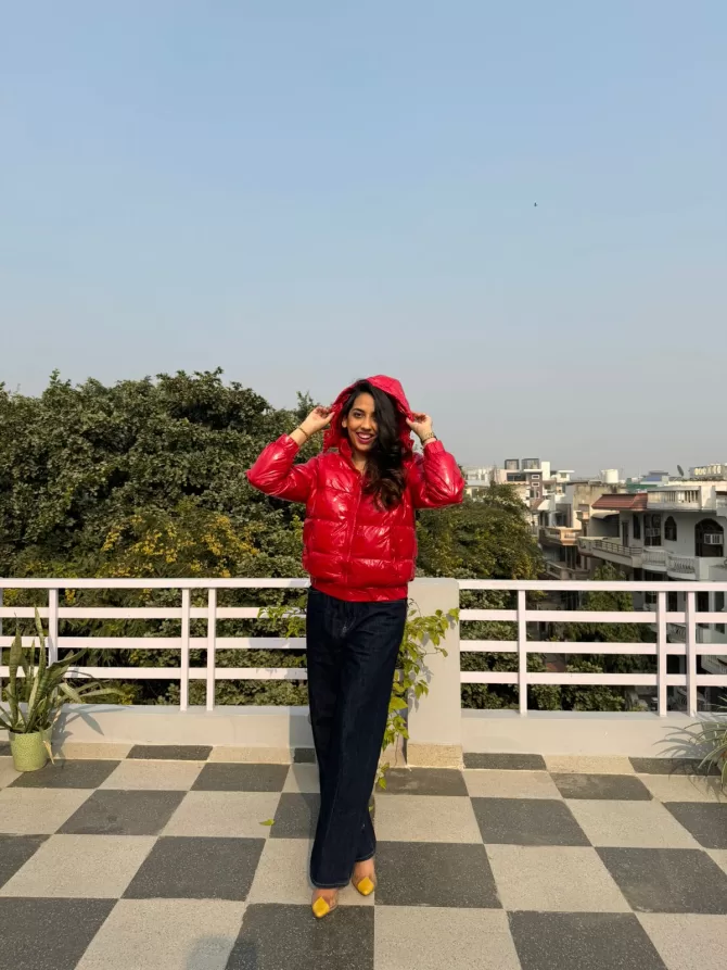 Red Puffer Jacket with Hood