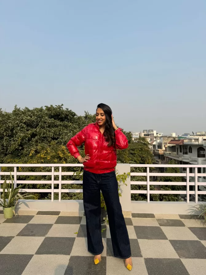 Red Puffer Jacket with Hood