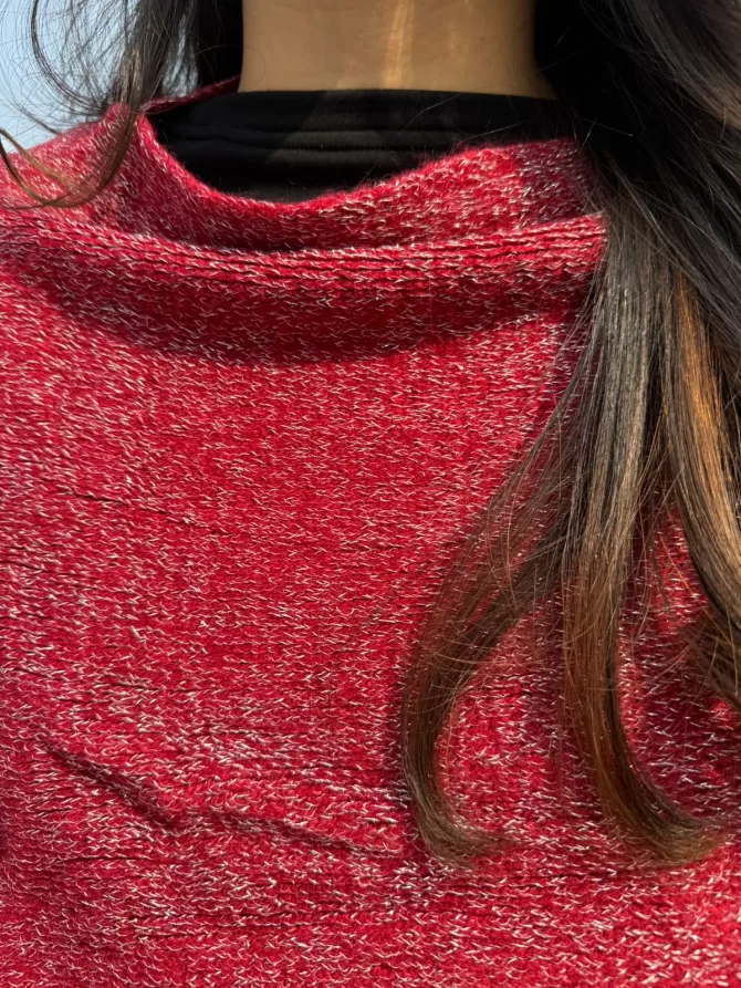 Shimmer Woollen Poncho - Red (Free Size)