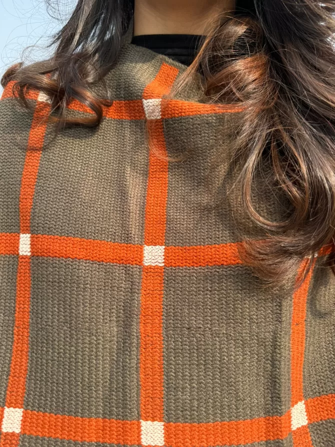 Checkered Woollen Poncho - Brown (Free Size)
