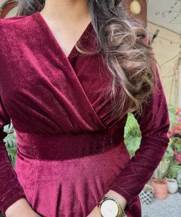 Velvet Classic Dress – Maroon 2