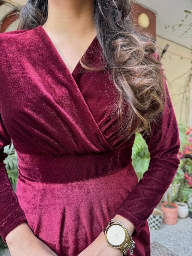 Velvet Classic Dress - Maroon