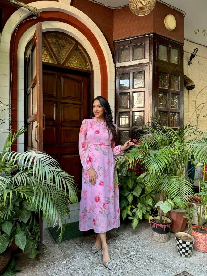 Midi Georgette Dress- Pink