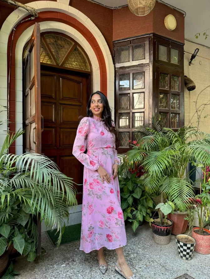 Midi Georgette Dress- Pink