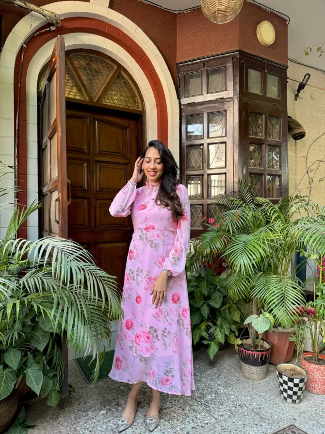 Midi Georgette Dress- Pink