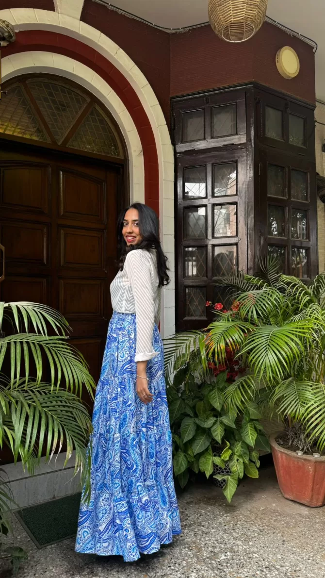 Paisley Heavy Tiered Skirt -Blue