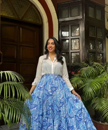 Paisley Heavy Tiered Skirt -Blue 2