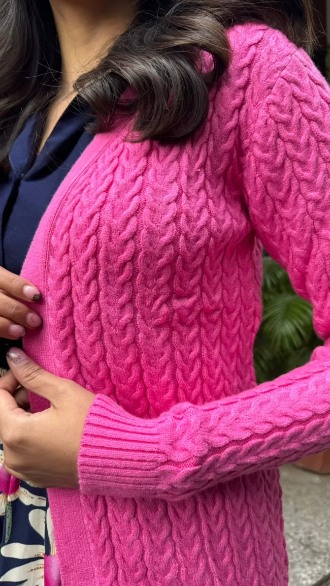 Pink Knit Cardigan (Free Size)
