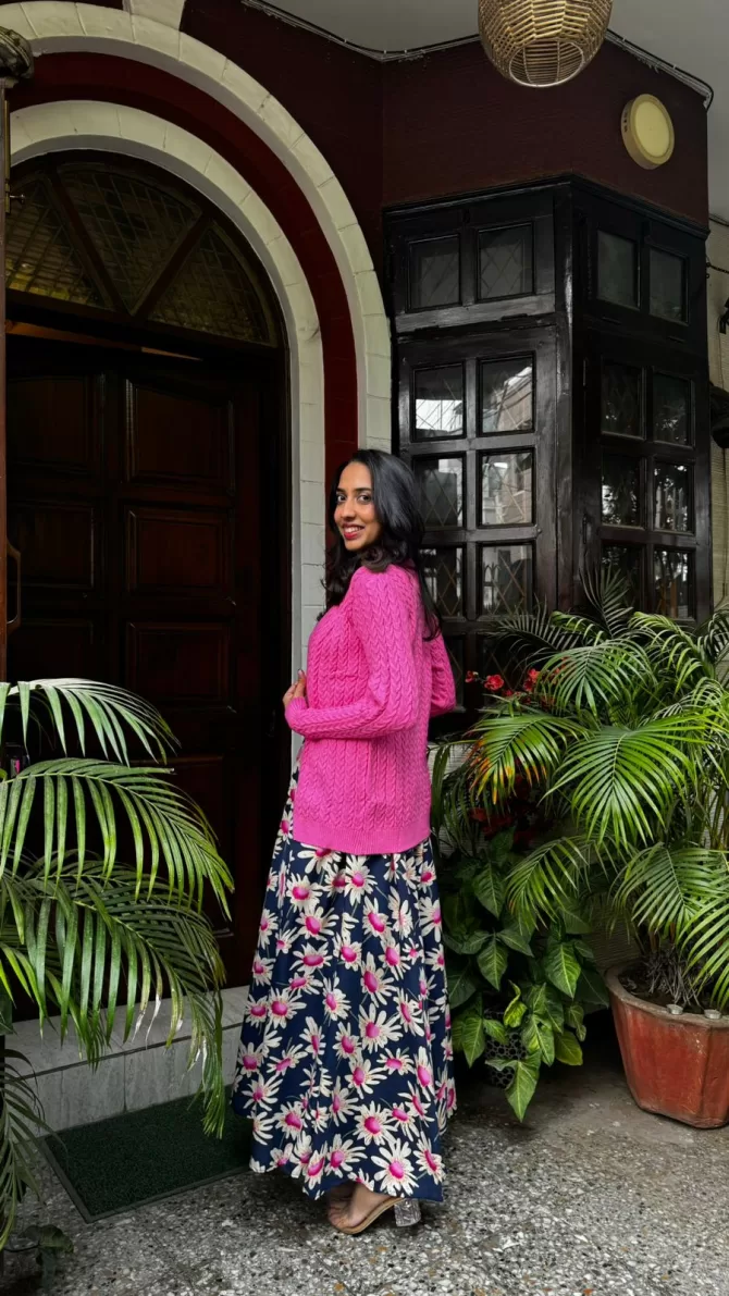 Pink Knit Cardigan (Free Size)