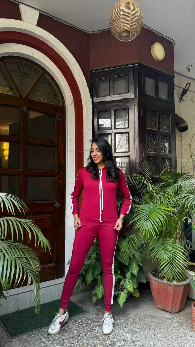 Maroon Jogger Set With Hoodie