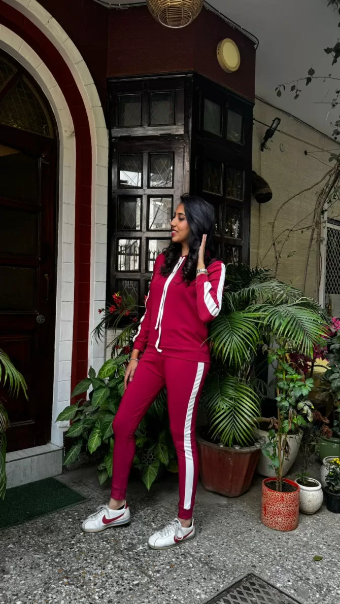 Maroon Jogger Set With Hoodie
