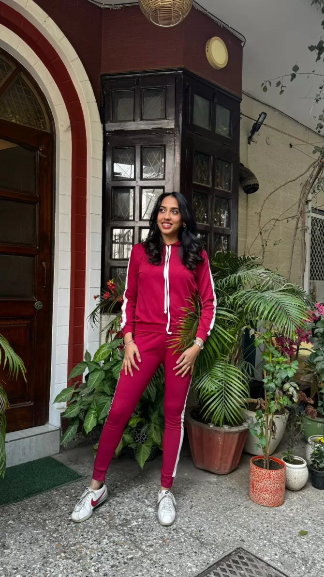 Maroon Jogger Set With Hoodie