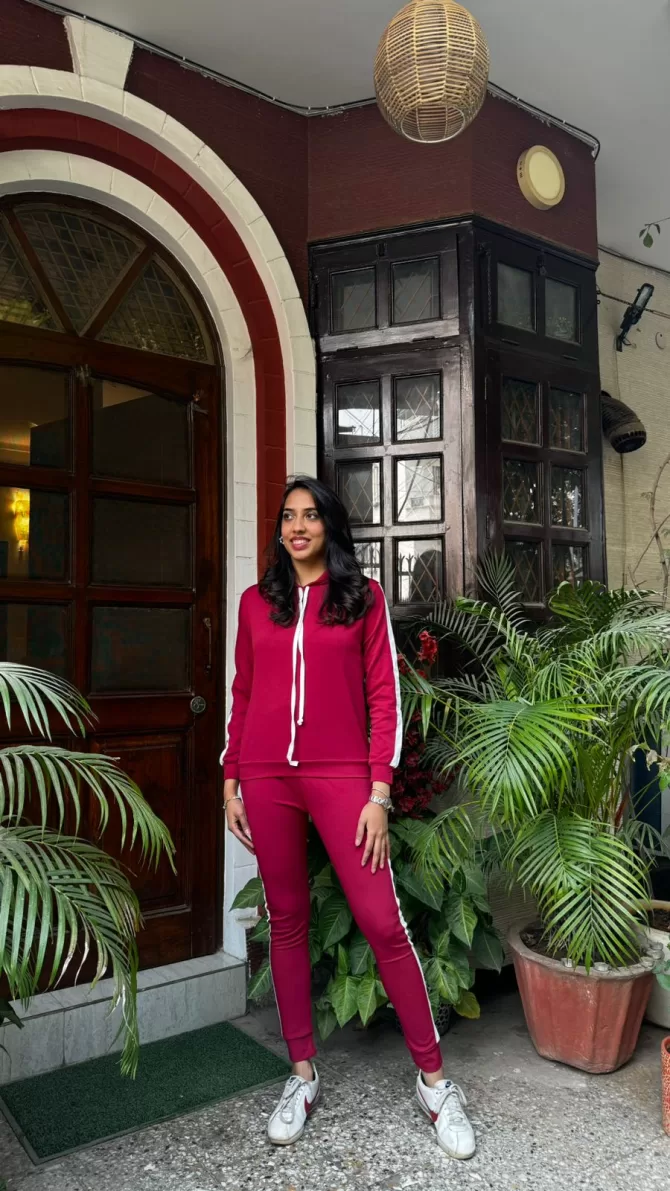 Maroon Jogger Set With Hoodie
