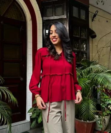 Tiers & Twirls Layered Top-Maroon (Premium Collection)