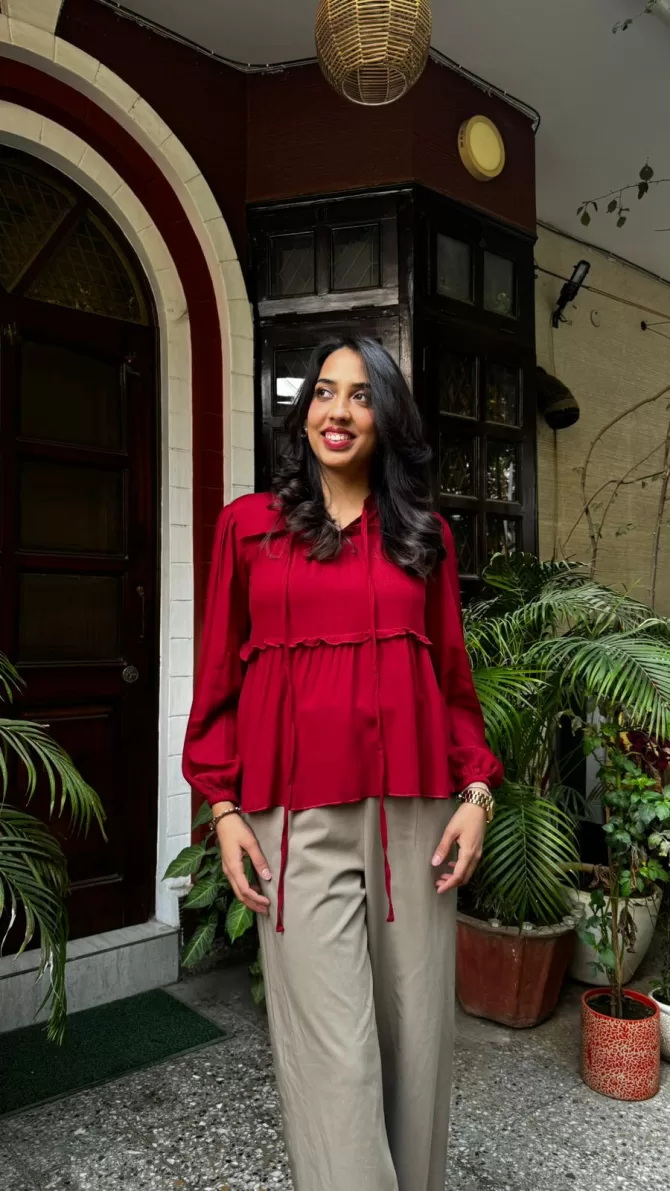 Tiers & Twirls Layered Top-Maroon (Premium Collection)