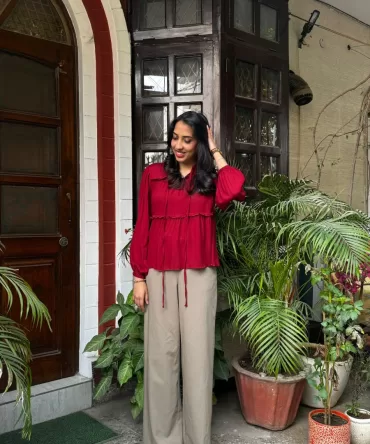 Tiers & Twirls Layered Top-Maroon (Premium Collection) 2
