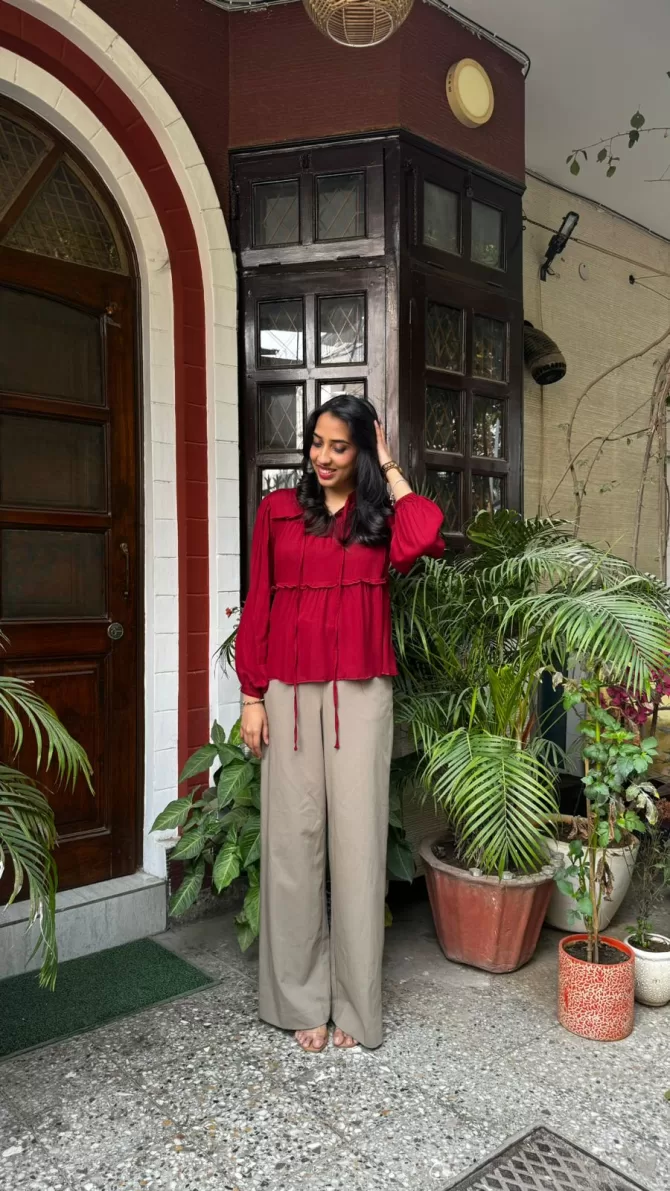 Tiers & Twirls Layered Top-Maroon (Premium Collection)