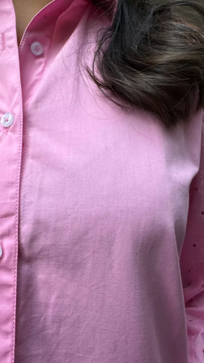 Schiffli Sleeves Shirt (Premium Fabric) - Pink