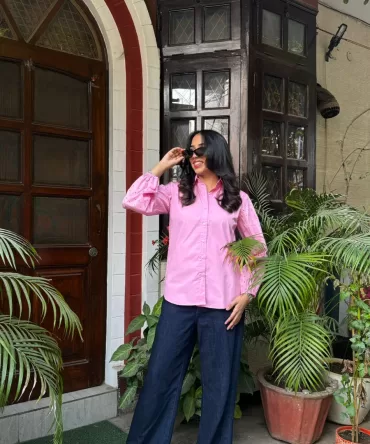 Schiffli Sleeves Shirt (Premium Fabric) – Pink