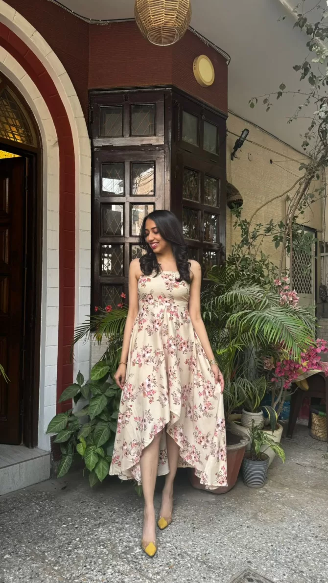 Strappy High Low Dress - Beige