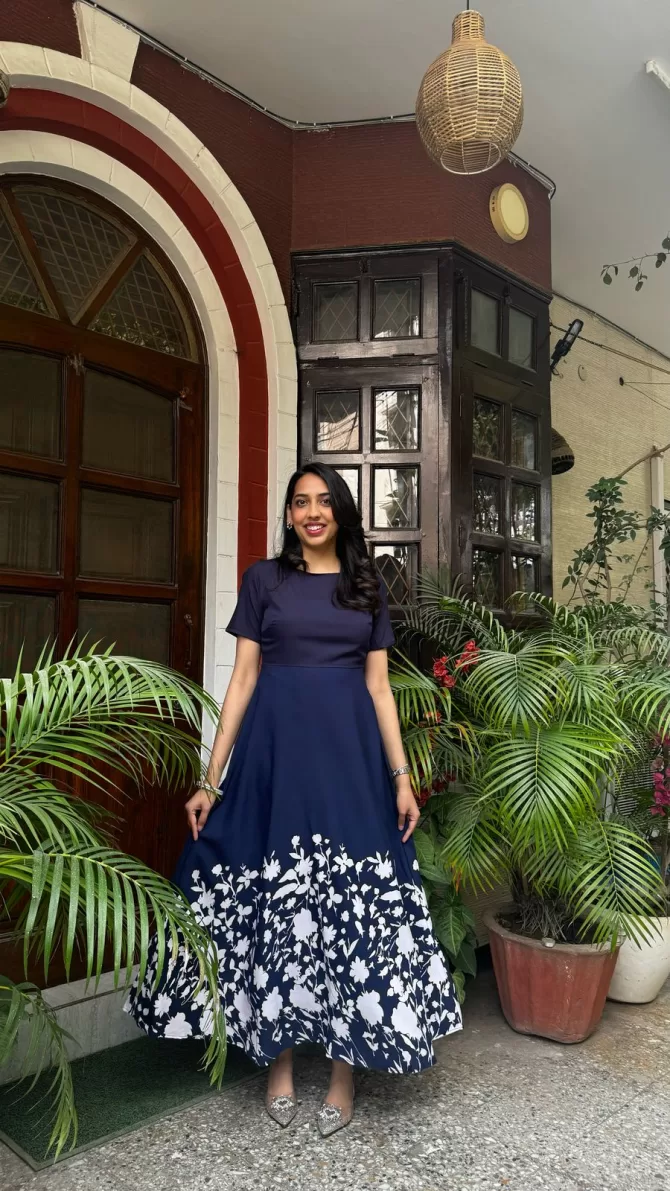 Navy Blue Floral Maxi Dress