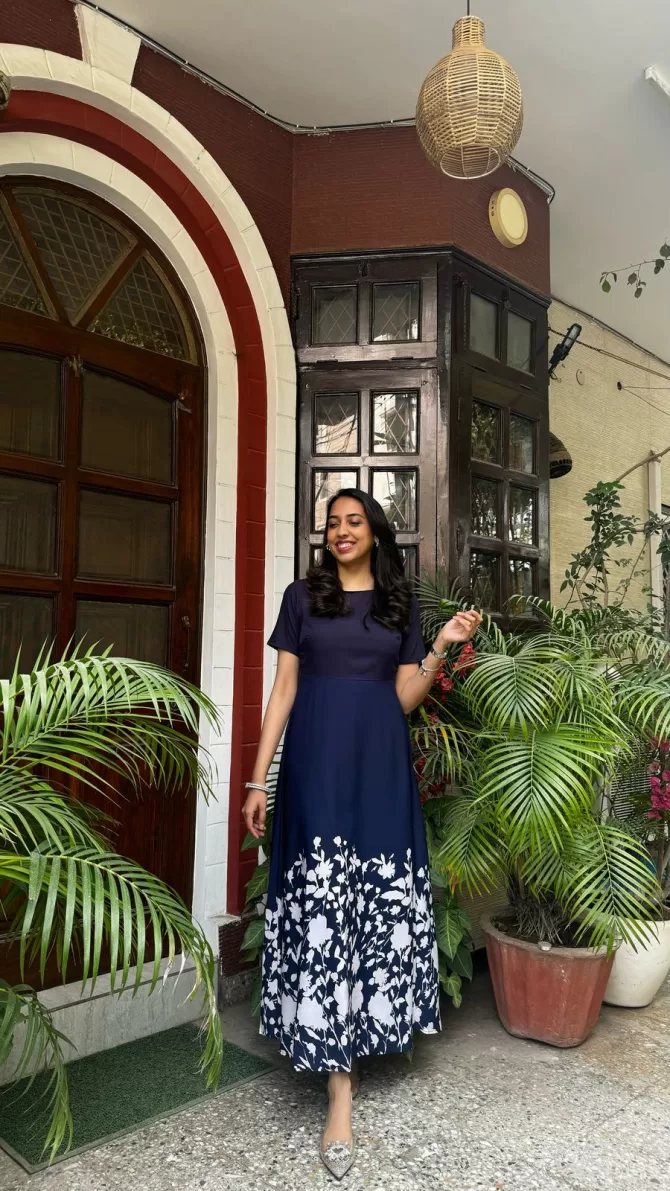 Navy Blue Floral Maxi Dress