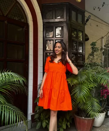 Pop of Color Cotton Dress – Orange