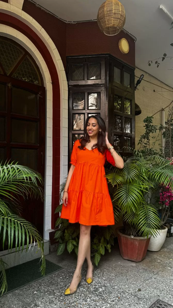 Pop of Color Cotton Dress - Orange
