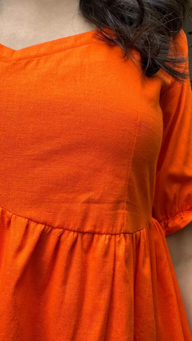 Pop of Color Cotton Dress - Orange