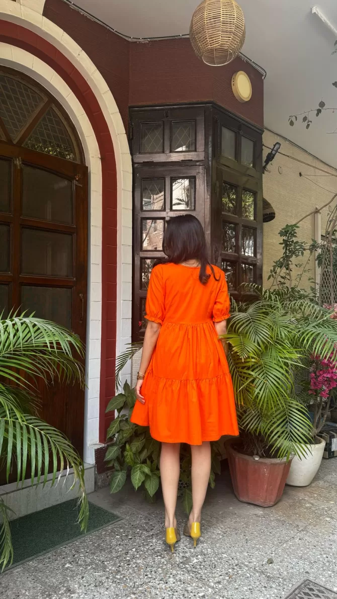 Pop of Color Cotton Dress - Orange