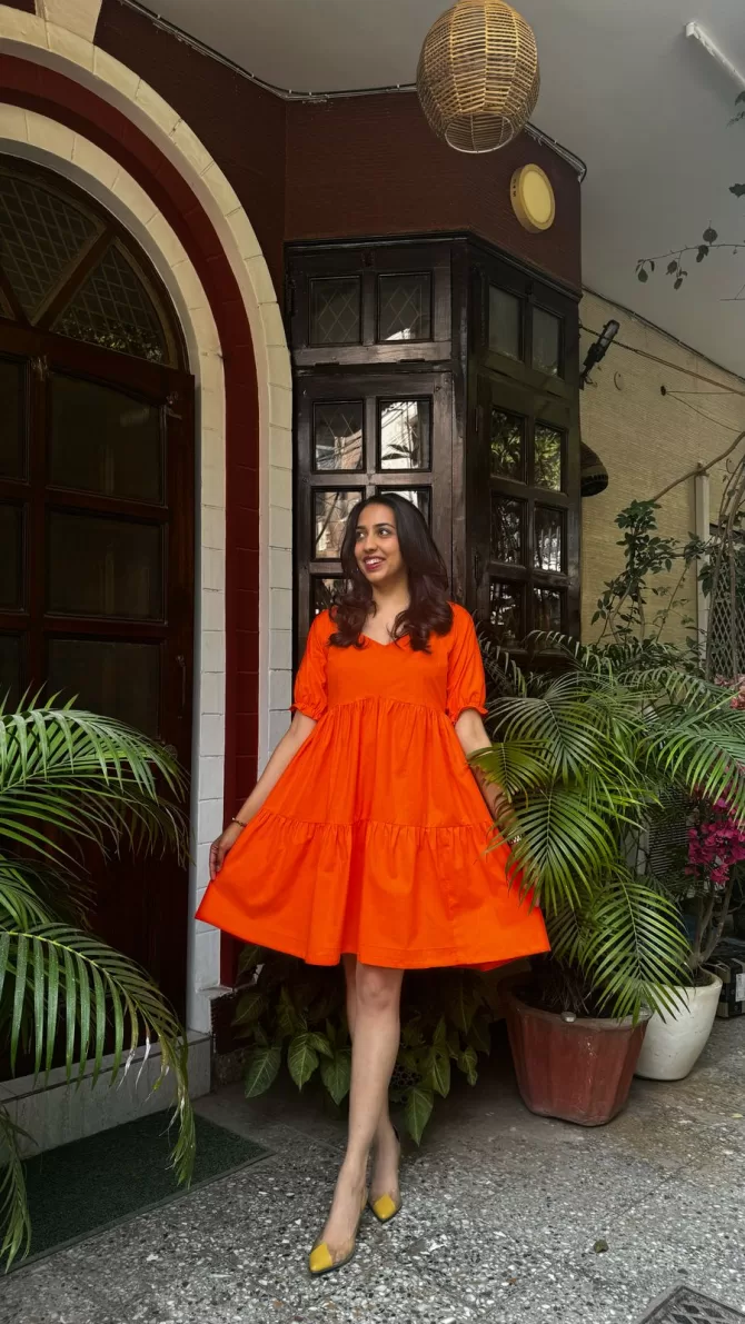 Pop of Color Cotton Dress - Orange