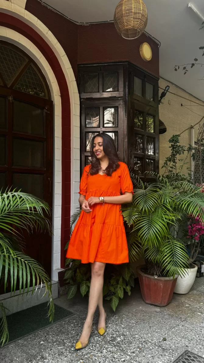Pop of Color Cotton Dress - Orange