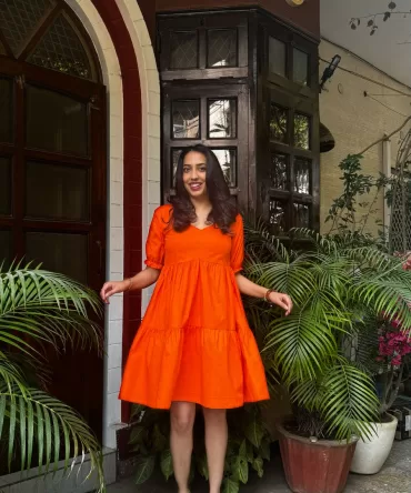 Pop of Color Cotton Dress – Orange 2