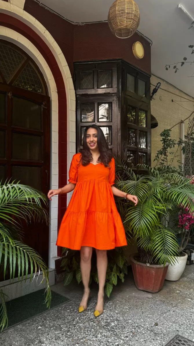 Pop of Color Cotton Dress - Orange